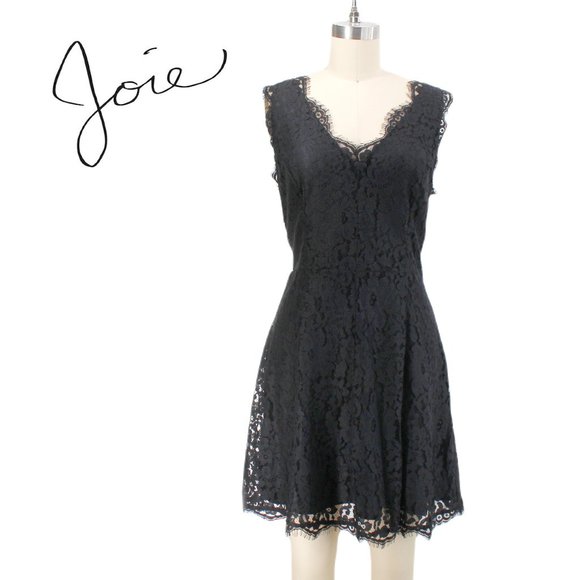 Joie Black Allover Floral Lace Nikolina B Dress Cotton Nylon Sleeveless V-neck M - Picture 2 of 16